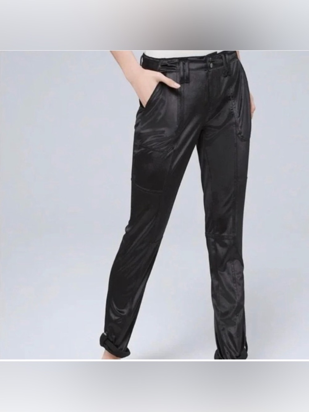 WHBM Black Velvet Mid-Rise Utility Straight Pants Cropped